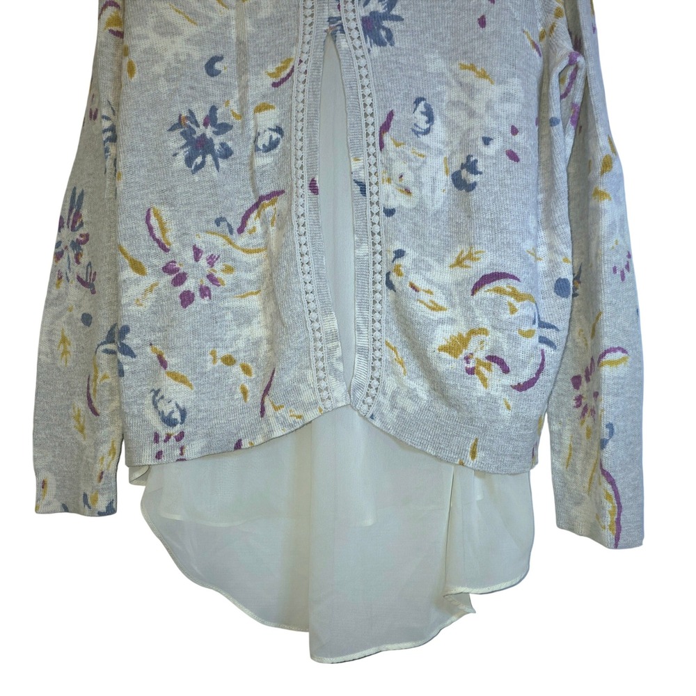 Lucky Brand Sweater Top‎ Tunic Floral Chiffon Sz XL Gray - Picture 9 of 16